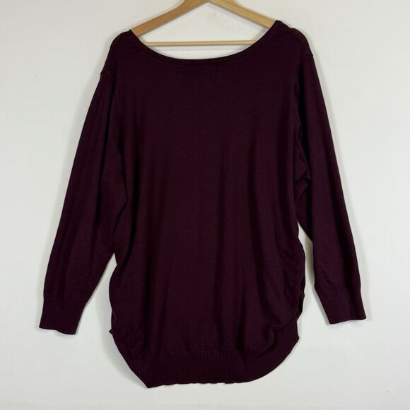 Lane Bryant Burgundy Purple Long‎ Sleeve Side Ruched Knit Sweater Women's 26 28 - Picture 4 of 6